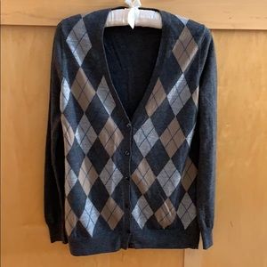 Uniqlo wool cardigan grey/camel argyle L